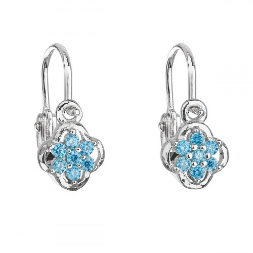 Strieborné detské náušnice, tyrkysová kvietka