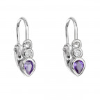 Strieborné detské náušnice, fialové zirkóny