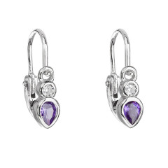 Strieborné detské náušnice, fialové zirkóny