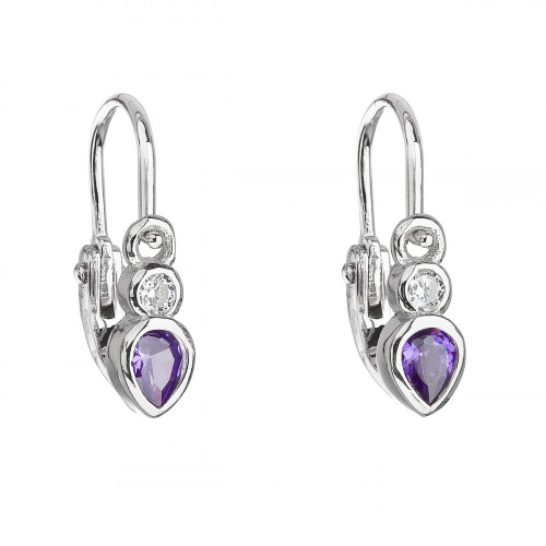 Strieborné detské náušnice, fialové zirkóny