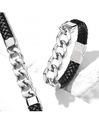 Kožený náramok s reťazou, dĺžka 20 cm