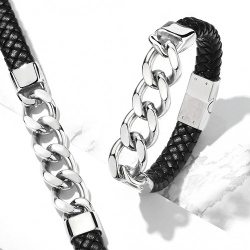 Kožený náramok s reťazou, dĺžka 20 cm