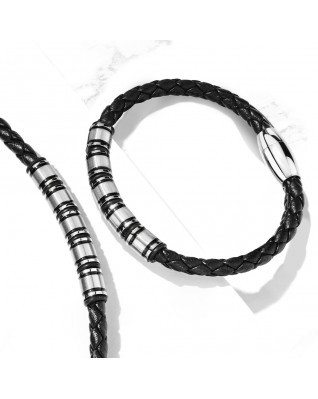 Kožený náramok s oceľovými komponentmi, dĺžka 19 cm