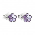 Strieborné náušnice kvietky Crystals from Swarovski® Violet