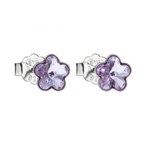 Strieborné náušnice kvietky Crystals from Swarovski® Violet