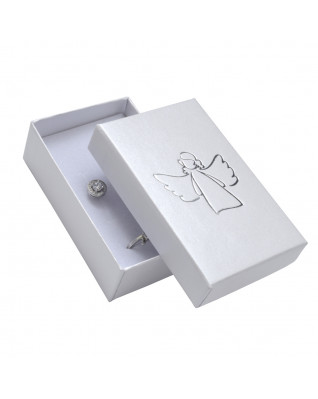 Biela darčeková krabička na súpravu, strieborný anjel