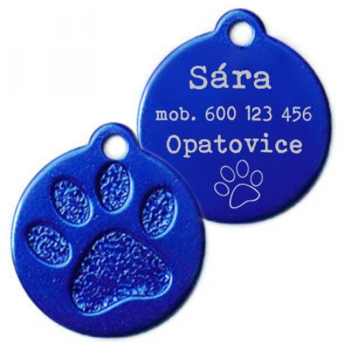 Hliníková psia známka labka veľká