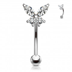 Piercing do obočia motýlik, číre zirkóny