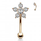 Pozlátený piercing do obočia kytička, číre zirkóny