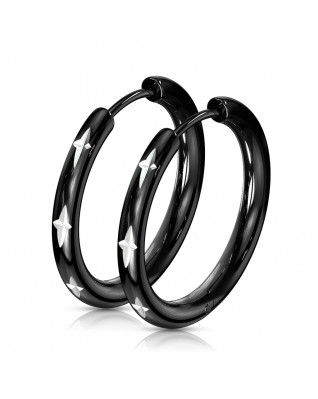 Čierne oceľové náušnice s krížikovým dekorom