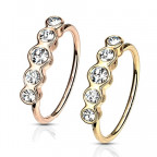 Pozlátený piercing do nosa krúžok, číre zirkóny