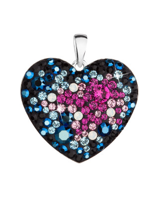 Strieborný prívesok s kryštálmi Swarovski mix farieb srdce galaxy