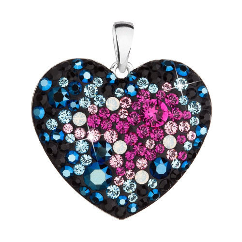 Strieborný prívesok s kryštálmi Swarovski mix farieb srdce galaxy
