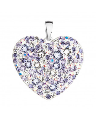 Strieborný prívesok s kryštálmi Swarovski mix farieb srdce violet