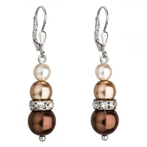 Strieborné náušnice s perličkami Crystals from Swarovski® Brown