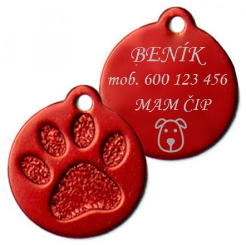 Hliníková psia známka labka malá