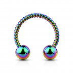 Dúhový piercing podkova vrúbkovná 1,2 x 8 mm