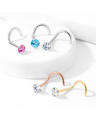 Zahnutý piercing do nosa - číry zirkón