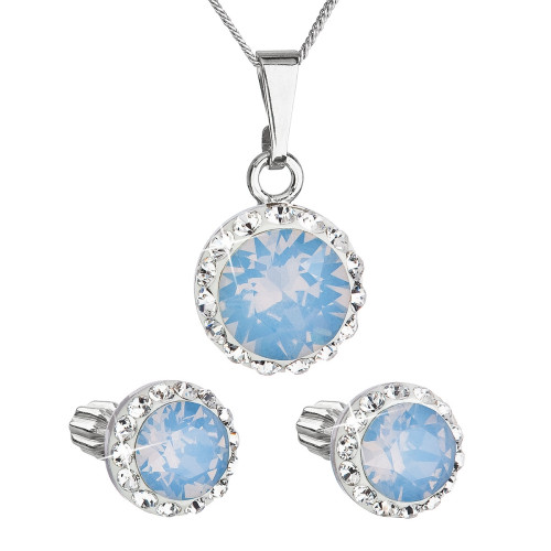 Súprava šperkov s kryštálmi Swarovski náušnice, retiazka a prívesok modré opálové okrúhle 39352.7
