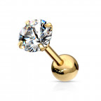 Pozlátený cartilage piercing do ucha, číry kameň