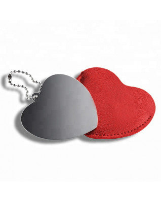 Oceľové vreckové zrkadlo srdiečko, červené púzdro