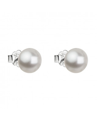 Strieborné náušnice s perličkami Crystals from Swarovski® WHITE