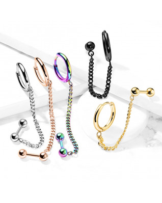 Náušnice + cartilage piercing do ucha s retiazkou