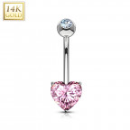 Zlatý piercing do pupku - srdiečko, Au 585/1000