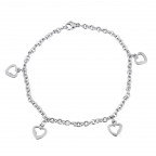 Oceľový náramok so zavesenými srdiečkami, dĺžka 22 cm