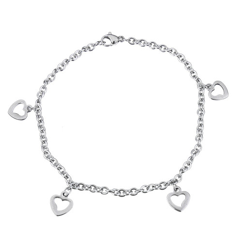 Oceľový náramok so zavesenými srdiečkami, dĺžka 22 cm