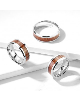 Pánsky oceľový prsteň dekor drevo
