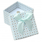 Darčeková krabička na prsteň biela - šedé a modré bodky
