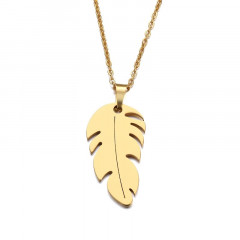 Oceľový náhrdelník lístoček pozlátený