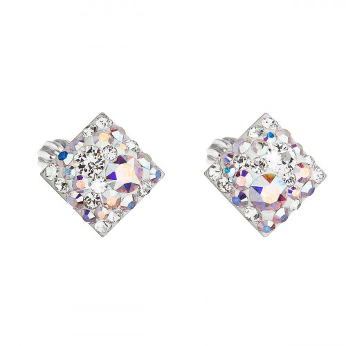 Strieborné náušnice pecka s kryštálmi Swarovski ab efekt kosoštvorec 31169.2