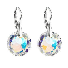 Strieborné náušnice visiace s kryštálmi Swarovski ab efekt okrúhle 31296.2