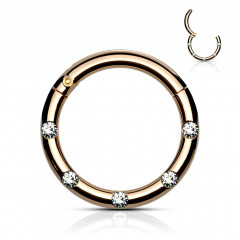 Pozlátený piercing kruh segment, číre kameňa, 1,2 x 8 mm