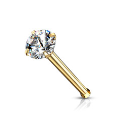 Pozlátený piercing do nosa - číry zirkón