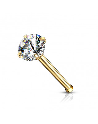 Pozlátený piercing do nosa - číry zirkón