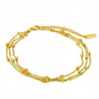 Trojitý pozlátený ocelový náramok na nohu s guličkami