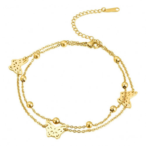 Dvojitý oceľový náramok na nohu s motýlikmi