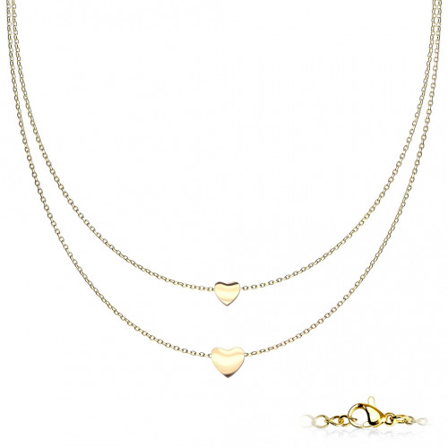 Dvojitý pozlátený oceľový náhrdelník so srdiečkami