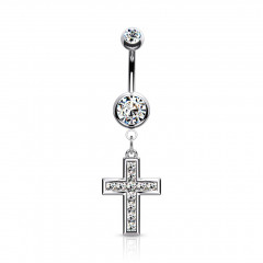 Piercing do pupku - krížik číre zirkóny