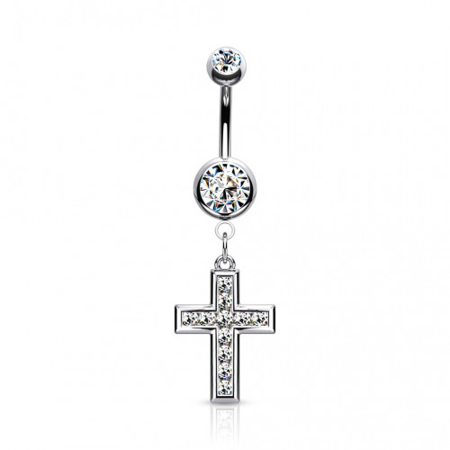 Piercing do pupku - krížik číre zirkóny