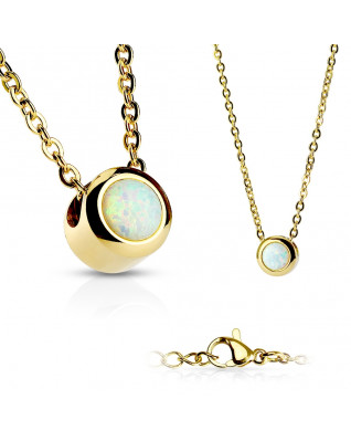 Pozlátený oceľový náhrdelník s opálom bielej farby