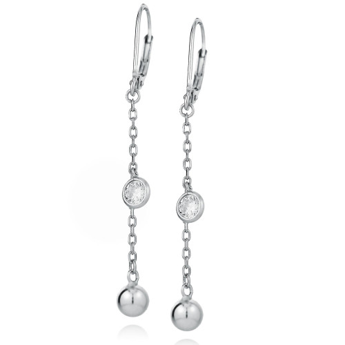 Strieborné visácie náušnice so zirkónom a guličkou