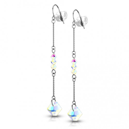 Visiace oceľové náušnice s dúhovými kameňmi