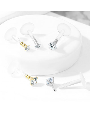 Pozlátený piercing do brady BioFlex, 2 mm zirkón