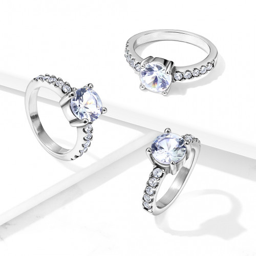 Oceľový prsteň s čírym zirkónom, veľ. 52