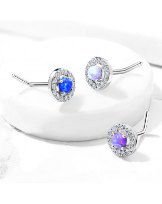 Zahnutý piercing do nosa - fialový opál