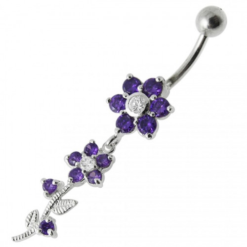 Strieborný piercing do pupku - kvietka